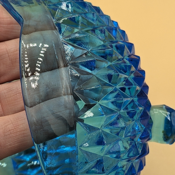 Vintage Indiana Glass Bowl Diamond Point Blue  Candy Dish Tri-footed Bowl 5" Dia - Picture 11 of 11